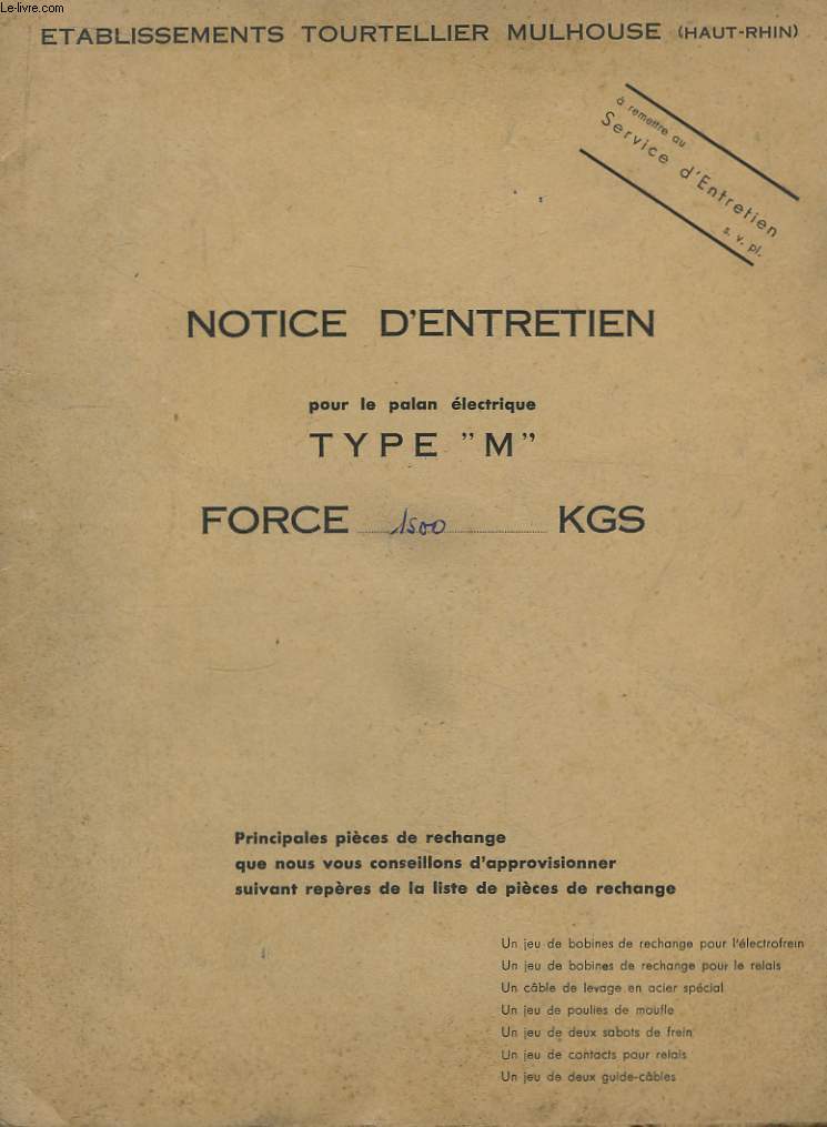 Notice d'Entretien pour le palan lectrique Type 