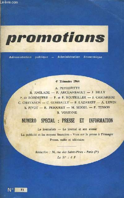 Promotions N°71 : numéro spécial Presse et Information.