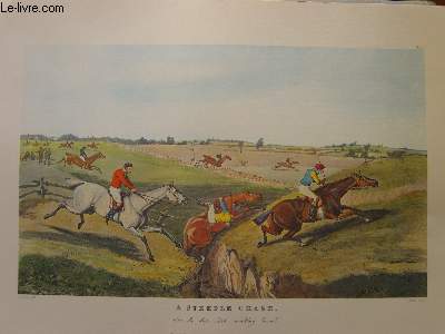 Lot de 3 belles gravures en couleurs, de scnes de chasse. A Steeple Chase.