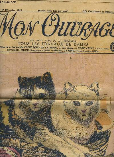 Mon Ouvrage, tous les Travaux de Dames. N139 : Deux Amis, coussin en velours orns de chats, peint, pyrograv et cisel.
