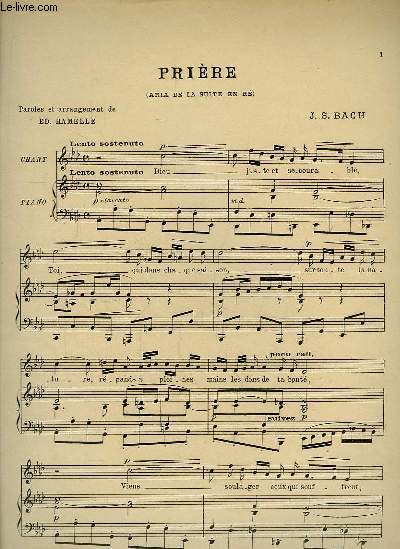 Prière sur le célèbre Aria de la Suite en Ré, pour Piano, Chant et Violon.