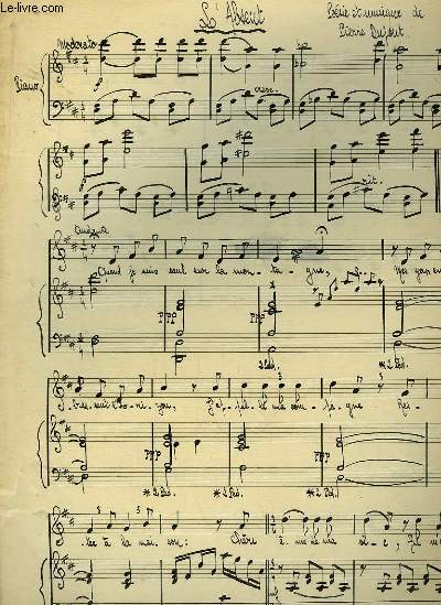 L'Absent. Partition pour Piano.