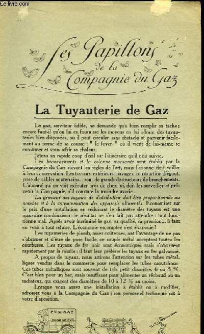 Les Papillons de la Compagnie du Gaz n13 : La Tuyauterie de Gaz. Le Grilloir  Caf.