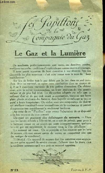 Les Papillons de la Compagnie du Gaz n23 : Le Gaz et la Lumire. Le Tribec.