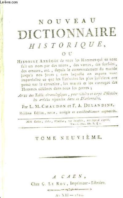 Nouveau Dictionnaire Historique, TOME 9 : Neander - Pietro Riccio.