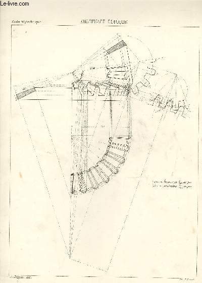 Une double-planches de 2 Dessins Techniques de l'Ecole Polytechnique : Engrenages Cylindriques Extrieurs et Engrenage Conique.