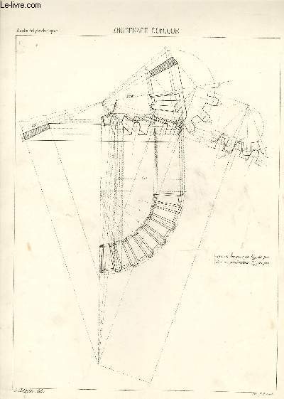 Une double-planches de 2 Dessins Techniques de l'Ecole Polytechnique : Engrenages Cylindriques Extrieurs et Engrenage Conique.