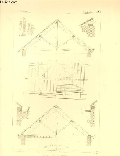 Combles en Charpente. Une planche illustre d'une gravure en noir et blanc.