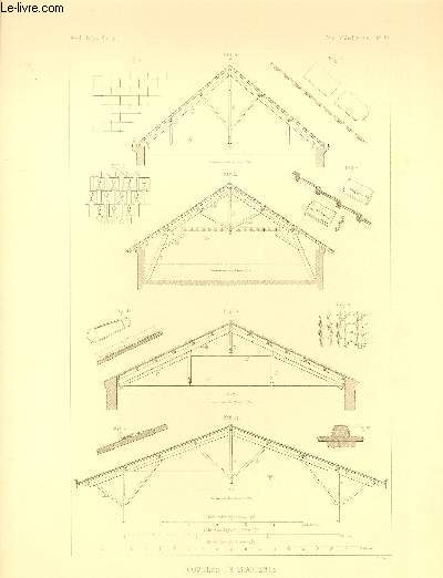 Combles en Charpente. Une planche illustre d'une gravure en noir et blanc.