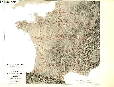 Triangles Fondamentaux de la carte de France. Carte du Relief de la France, dressée par Guillemin d'après la carte de l'Etat-Major. Une planche illustrée d'une carte de reliefs.