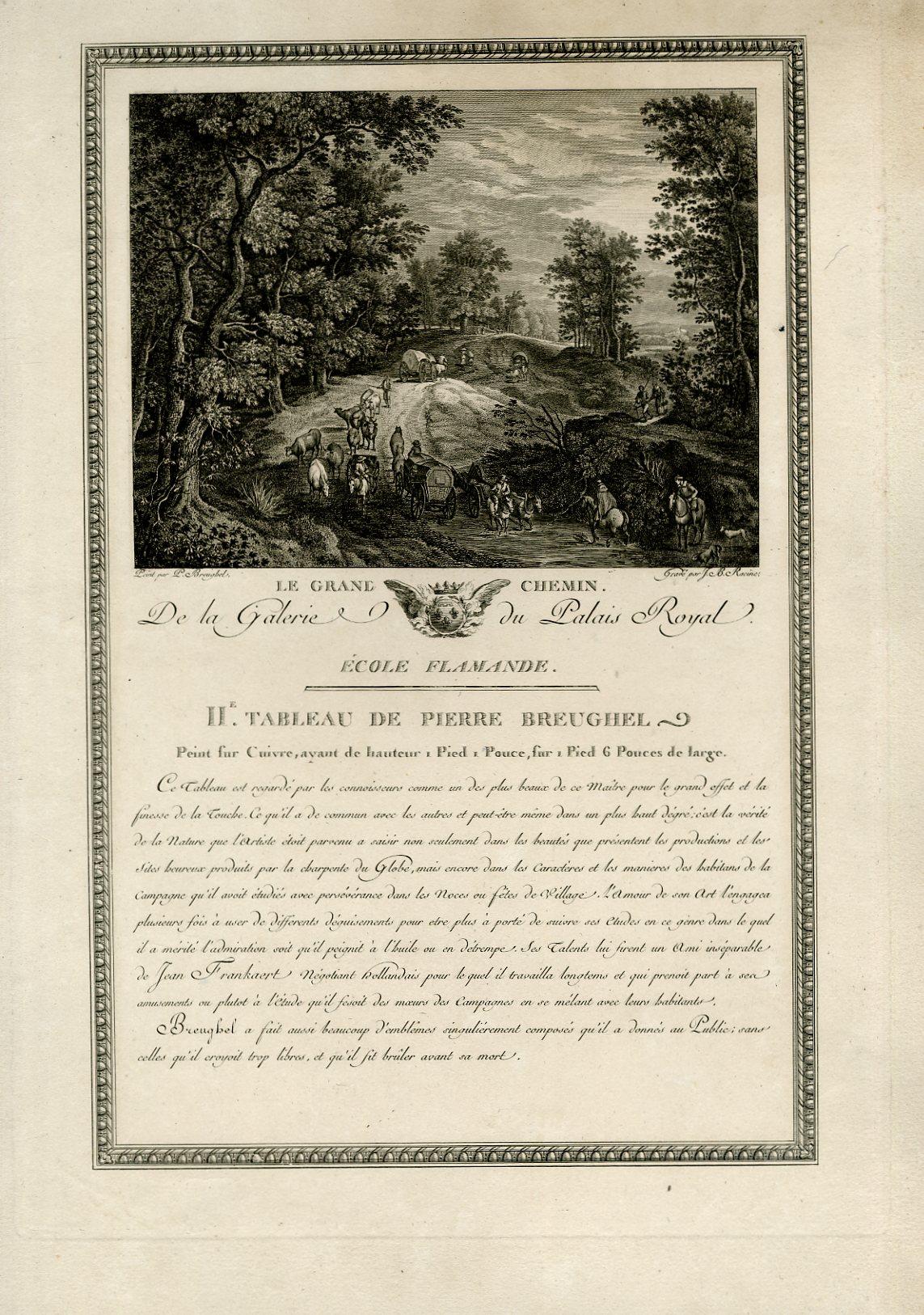 Le Grand Chemin. de la Galerie du Palais Royal. Gravure d'aprs le IIe Tableau de Pierre Breughel. Ecole Flamande.