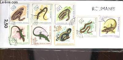 Collection de 8 timbres-poste oblitrs, de Roumanie. Srie : Reptiles, Serpents, Lzards (Eremias Arguta Deserti, Anguis Fragilis, Vipera Ammodytes ...)