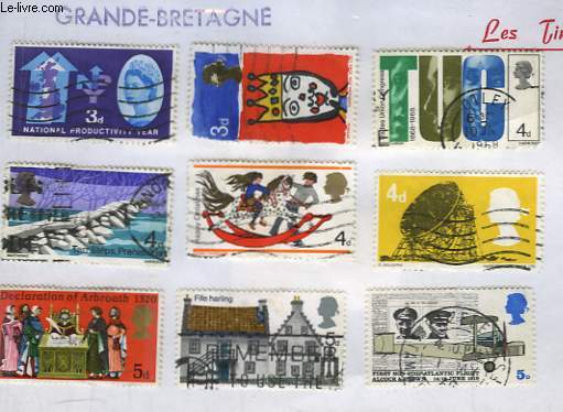 Collection de 13 timbres-poste oblitérés, de Grande-Bretagne.