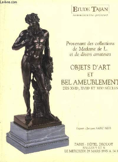 Lot de 2 Catalogues de Ventes aux Enchres, d'Objets d'Art et Bel Ameublement des XVIIe, XVIIIe et XIXe sicle ou Provenant des Collections de Madame de L. et divers amateurs ...