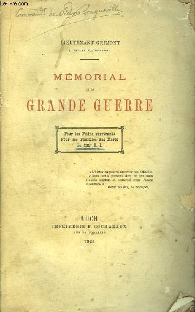 Mmorial de la Grande Guerre. Pour les Poilus survivants, Pour les Familles des Morts du 288e R.I.