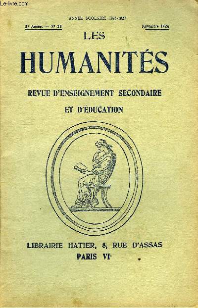 Les Humanits. Revue d'Enseignement Secondaire et d'Education. N23 - 3me anne.