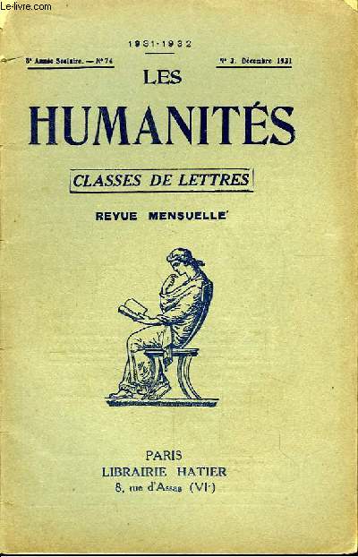 Les Humanits. Classe de Lettres. N74 - 8me anne.