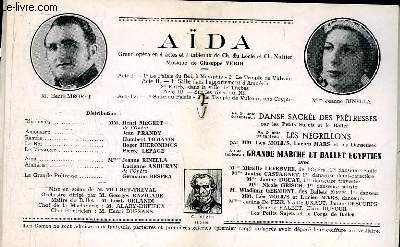 Programme Officiel du Grand Théâtre de Bordeaux : Aïda. Grand opéra en 4 actes et 7 tableaux de Ch. du Locle et Ch. Nuitter.