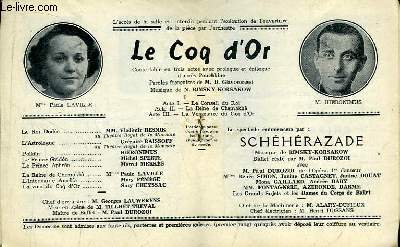Programme Officiel du Grand Thtre de Bordeaux : Le Coq d'Or. Conte-fable en 3 actes, avec prologue et pilogue d'aprs Pouchkine.