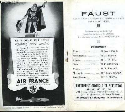 Programme Officiel du Grand Théâtre de Bordeaux : Faust. Opéra en 5 actes et 7 tableaux de J. Barbier et M. Carré.