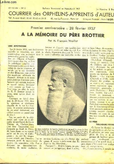 Bulletin du Courrier des Orphelins-Apprentis d'Auteuil n2 - 41me anne : A la mmoire du Pre Brottier