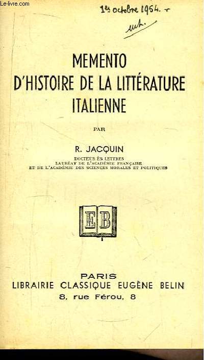 Mmento d'Histoire de la Littrature Italienne.