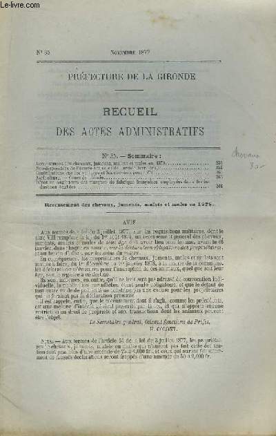 Recueil des Actes Administratifs, n35 - Prfecture de la Gironde.