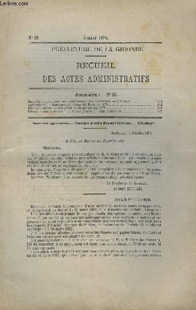 Recueil des Actes Administratifs, n23 - Prfecture de la Gironde.