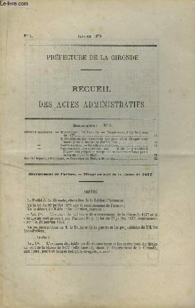 Recueil des Actes Administratifs, n2 - Prfecture de la Gironde.