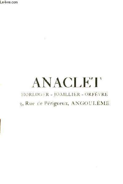 Catalogue-Brochure Anaclet, Angoulme. Horloger - Joailler - Orfvre.