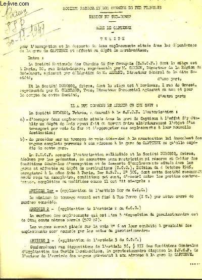 Lettre d'une Traite pour l'Occupation et la Desserte de 2 emplacements situs dans les dpendances de la Gare de Captieux, et affect au dpt de marchandises.