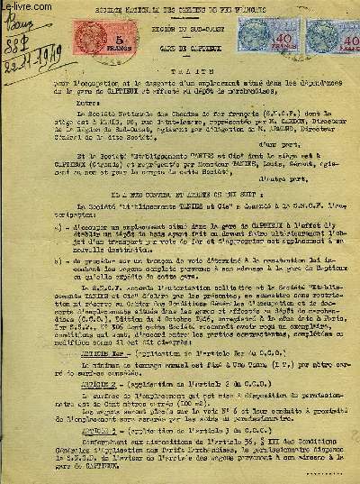 Lettre d'une Traite pour l'Occupation et la Desserte de 2 emplacements situs dans les dpendances de la Gare de Captieux, et affect au dpt de marchandises.