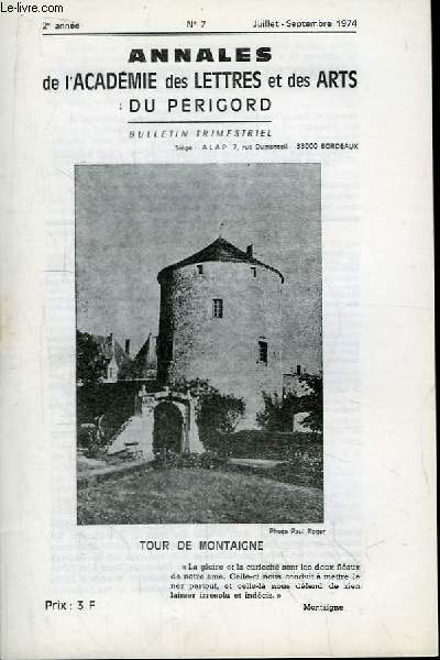 Annales de l'Acadmie des Lettres et des Arts du Prigord. N7 - 2e anne : Discours de Paul Roger - Jules Romains, sa vie et son oeuvre (discours prononc par Mad. Berry) ...