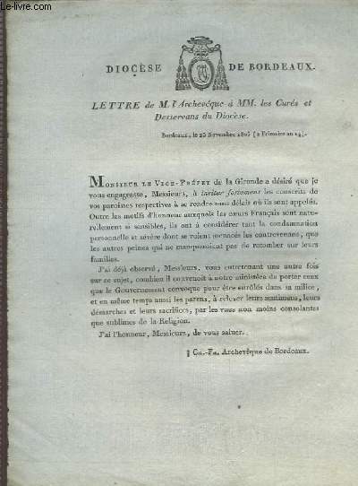 Lettre de M. l'Archevque  MM. les Curs et Desservans du Diocse.
