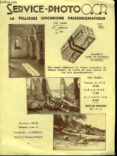 Tract O.C.P. Bureau d'Etudes et Service-Photo : Mobilier Moderne de Pharmacie - Le Pellicule Ofichrome Panchromatique.