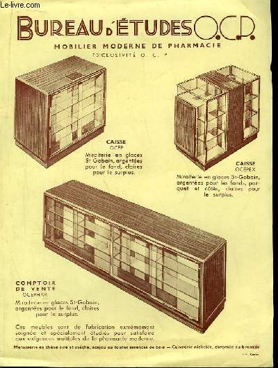 Tract O.C.P. Bureau d'Etudes et Service-Photo : Mobilier Moderne de Pharmacie. 1re srie.