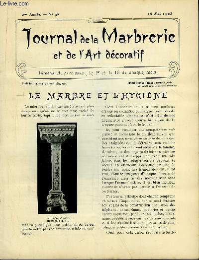 Journal de la Marbrerie et de l'Art dcoratif N 38 - 2me anne : Le Marbre et l'Hygine - Le commerce du marbre  Londres
