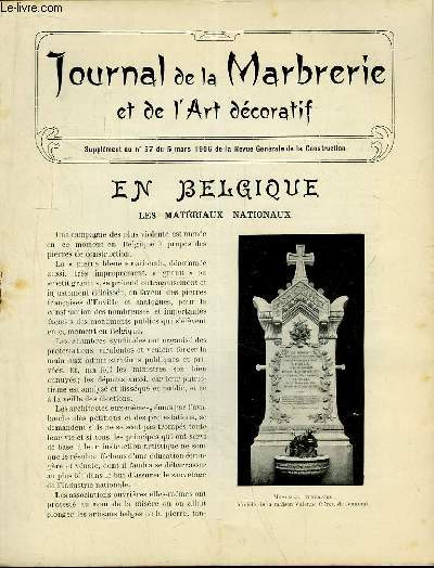 Journal de la Marbrerie et de l'Art dcoratif. Supplment au n57 de la Revue Gnrale de la Construction : En Belgique, les matriaux nationaux - L'lasticit des pierres.