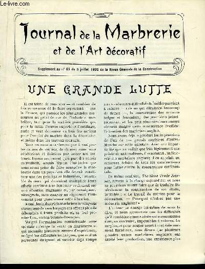 Journal de la Marbrerie et de l'Art dcoratif. Supplment au n65 de la Revue Gnrale de la Construction : Une Grande Lutte (  suivre) - Plaques commmoratives.