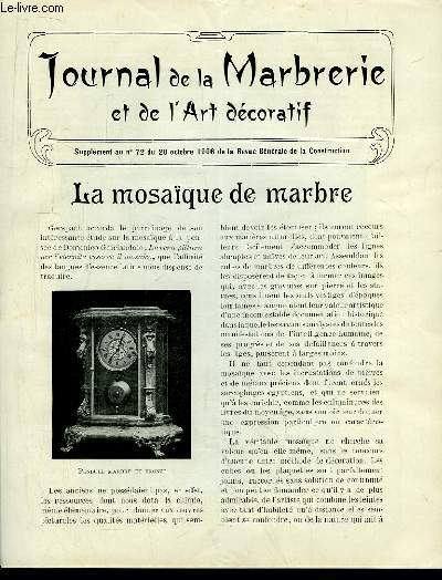 Journal de la Marbrerie et de l'Art dcoratif. Supplment au n72 de la Revue Gnrale de la Construction : La mosaque de marbre (  suivre) - A propos de l'Ile Tibrine.
