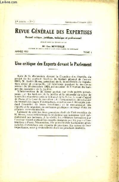 Revue Gnrale des Expertises. N5 - 1re anne : Une critique des Experts devant le Parlement - Mes dbuts parmi les experts, par Moro-Giafferri ...