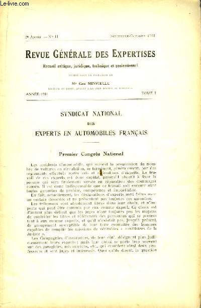 Revue Gnrale des Expertises. N11 - 2me anne : Syndicat National des Experts en Automobiles Franais.