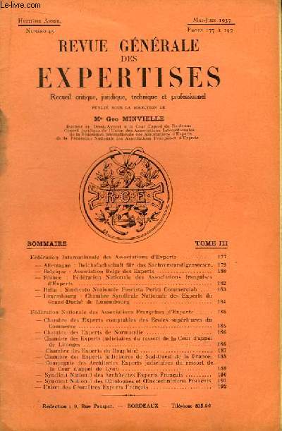 Revue Gnrale des Expertises. N45 - 8me anne : Annuaire des Groupements d'Experts Fdrs
