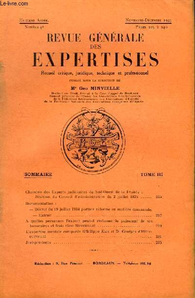 Revue Gnrale des Expertises. N48 - 8me anne : L'expertise mentale compare, par Philippe Kah et le Dr Georges d'Heucqueville ...