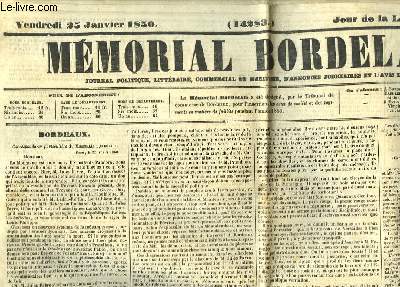 Mmorial Bordelais N14283, du 25 janvier 1850 : Du discours de M. Favre - Bruits de Paris - Antilles franaises (Correspondance du Mmorial,  Basse-Terre) ...
