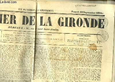 Courrier de la Gironde - Edition du soir, du samedi 10 septembre 1853 : Arrive du Trois-Mts-Golette la 