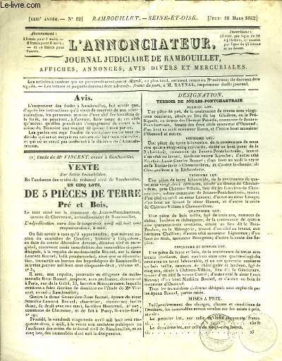L'Annonciateur. Journal Judiciaire de Rambouillet N12 - XXXIme anne.