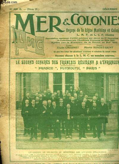 Mer & Colonies N°220 B - Série 28 : Le Secong Congrès des Français résidant à l'étranger 