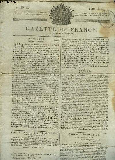 Gazette de France N253, du samedi 10 septembre 1814 : De Francfort, le 4 septembre - de Berlin, le 27 aot -