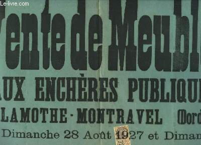 1 Affiche de la vente de Meubles aux Enchères Publiques à Lamothe-Montravel (Dordogne), le dimanche 28 août 1927